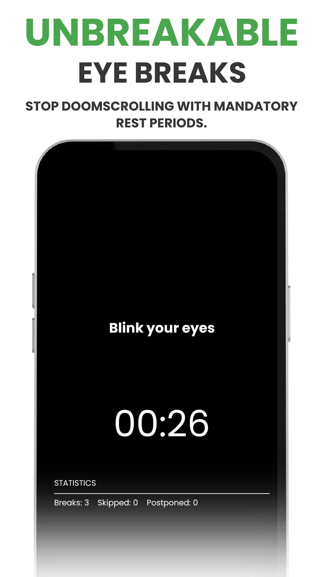 Eye Saver break statistics and screen-use information